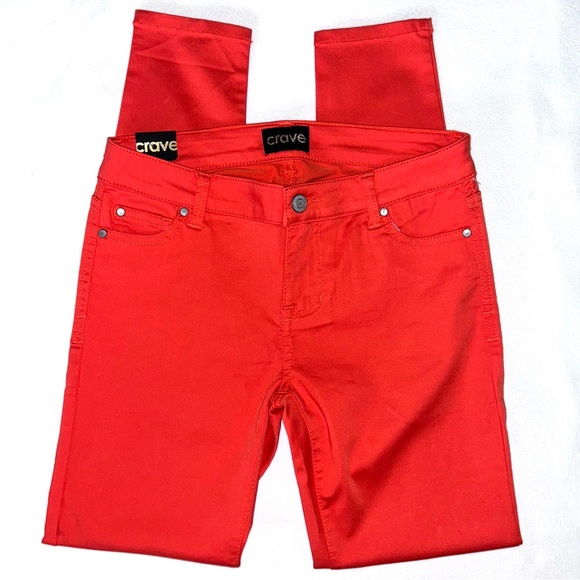 Red Mid Rise Ankle Skinny Jeans - Picture 4 of 9